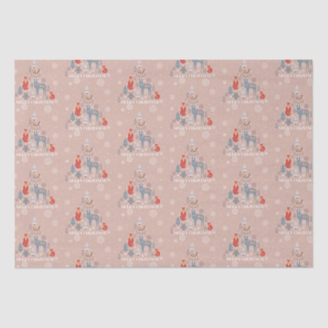 Papier Mousseline Arbre de rennes scandinave beige Flèche de neige a (Recto)