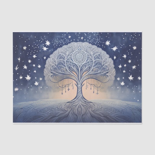 Papier Mousseline Arbre de vie hivernal, étoiles et esprits givrés (Recto)