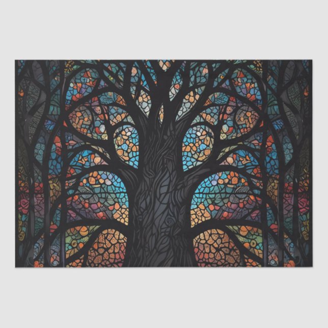 Papier Mousseline Arbre De Vie Vitré Mosaïque Art (Recto)