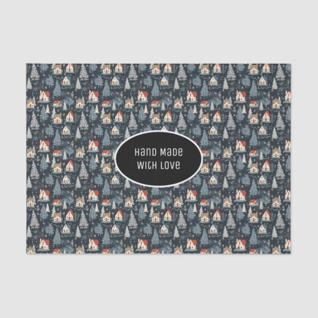 Papier Mousseline Arbre d'hiver Motif Noël Marine Vintage (Recto)