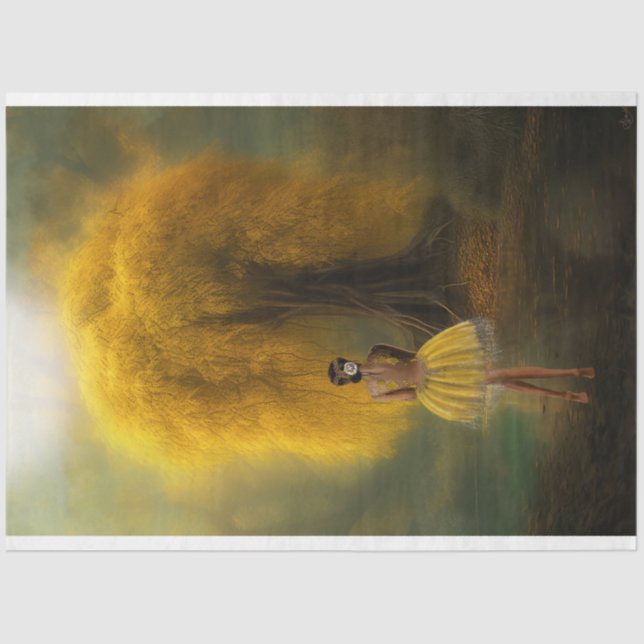 Papier Mousseline Arbre éthéré, Ballerina debout, Jaune Vibrant (Recto)