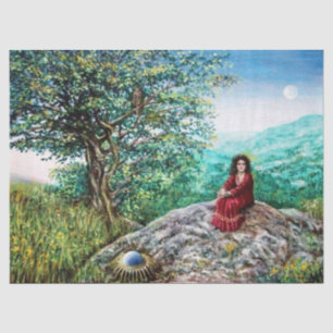 Papier Mousseline ARBRE MAGIQUE / Aube en bois vert et dame en rouge