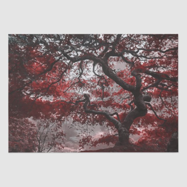 Papier Mousseline Arbre rouge en fleurs de cerisiers (Recto)