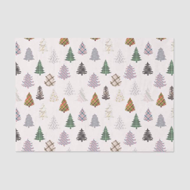 Papier Mousseline Arbres de Noël à motifs plaid blanc (Recto)
