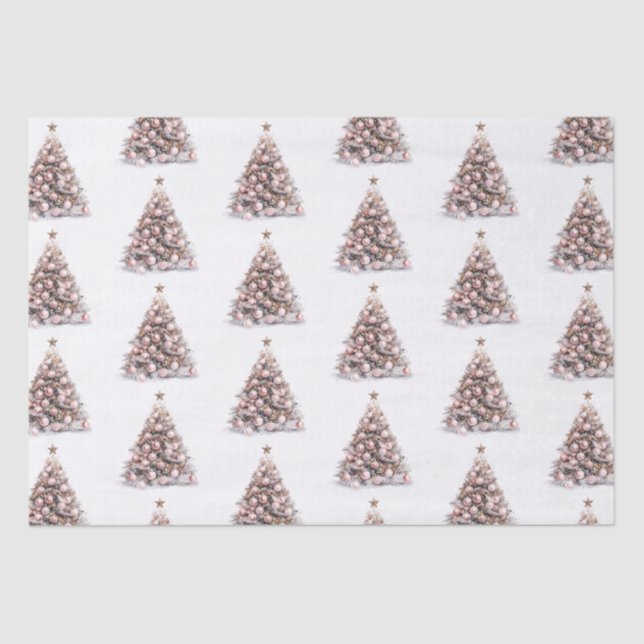 Papier Mousseline Arbres de Noël blanc rose pâle (Recto)