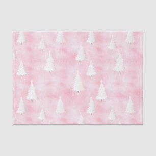 Papier Mousseline Arbres de Noël blancs Aquarelle rose