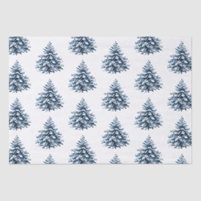 Papier Mousseline Arbres de Noël bleu blanc (Recto)