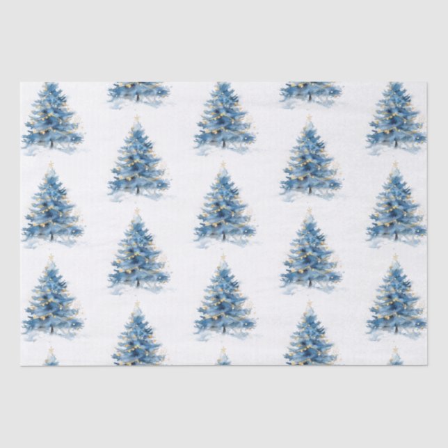 Papier Mousseline Arbres de Noël Bleu Blanc (Recto)