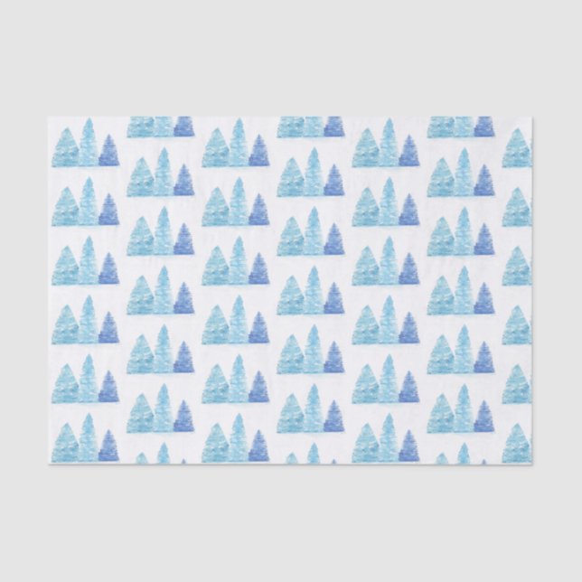 Papier Mousseline Arbres de Noël bleus (Recto)