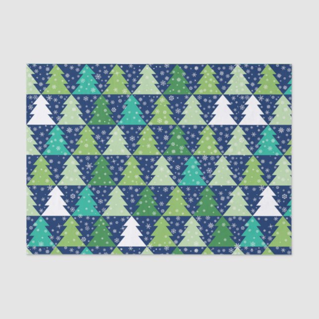 Papier Mousseline Arbres De Noël Bleus Et Vert (Recto)