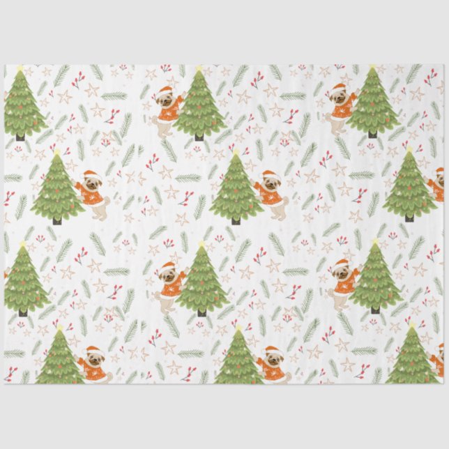 Papier Mousseline Arbres de Noël &carlin chien motif personnalisé ar (Recto)