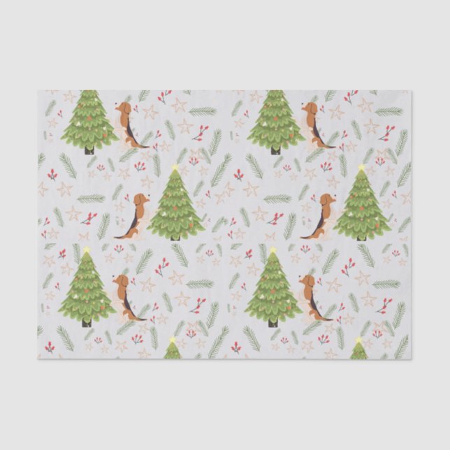 Papier Mousseline Arbres de Noël & Chien Beagle motif personnalisé (Recto)