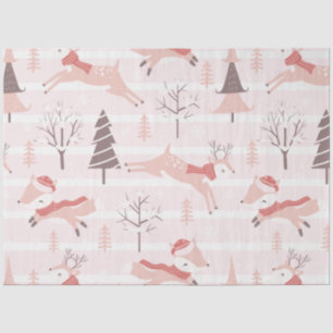 Papier Mousseline Arbres de Noël de rennes Noël rose moderne