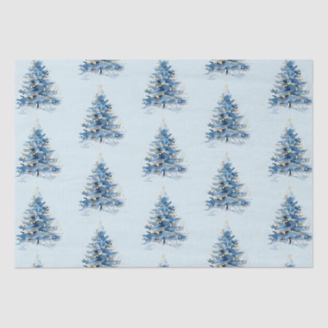 Papier Mousseline Arbres de Noël en or bleu ciel (Recto)