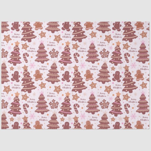 Papier Mousseline Arbres de Noël Gingerpain Hommes Étoiles Noël (Recto)