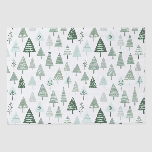 Papier Mousseline Arbres de Noël modernes Blanc et vert (Recto)