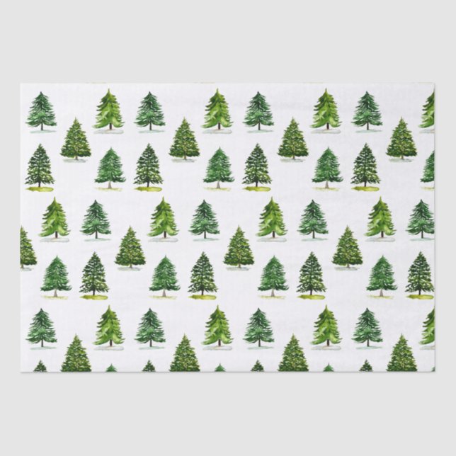 Papier Mousseline Arbres de Noël motif Festif Vert aquarelle (Recto)