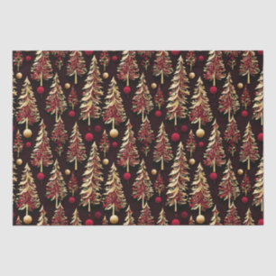 Papier Mousseline Arbres de Noël noir, bordeaux et or