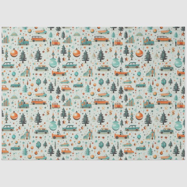 Papier Mousseline Arbres de Noël Ornements Véhicules Green Noël (Recto)