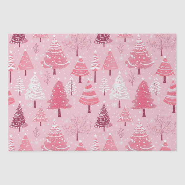 Papier Mousseline Arbres de Noël rétro rose pâle (Recto)