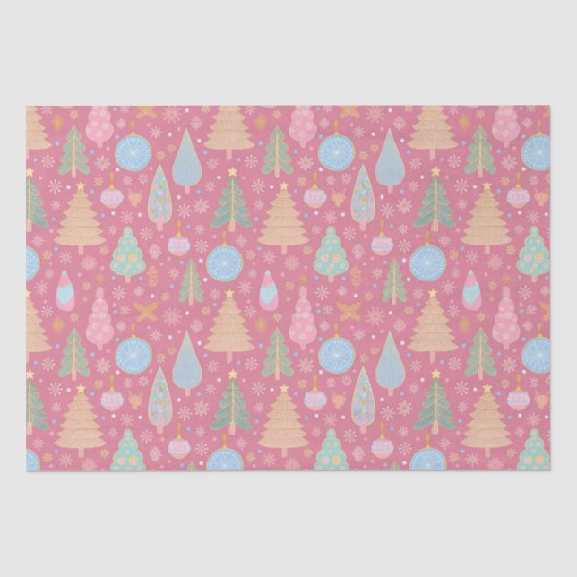 Papier Mousseline Arbres de Noël rose (Recto)