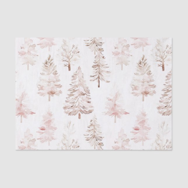 Papier Mousseline Arbres de Noël rose vif (Recto)