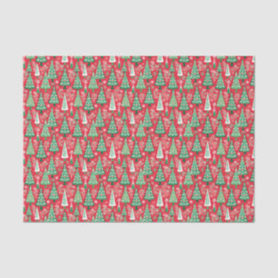 Papier Mousseline Arbres de Noël rouges et verts