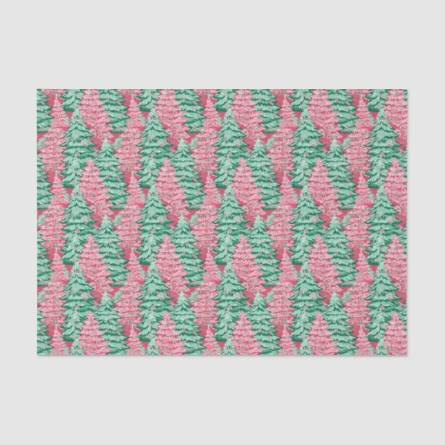 Papier Mousseline Arbres de Noël rouges et verts (Recto)
