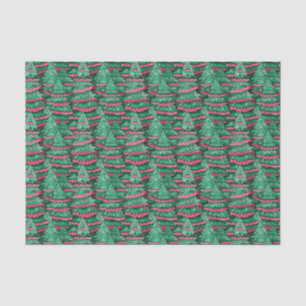 Papier Mousseline Arbres de Noël rouges et verts