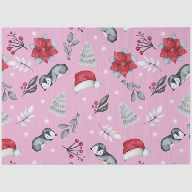 Papier Mousseline Arbres de Noël Santa Hats hiver Floral Noël (Recto)