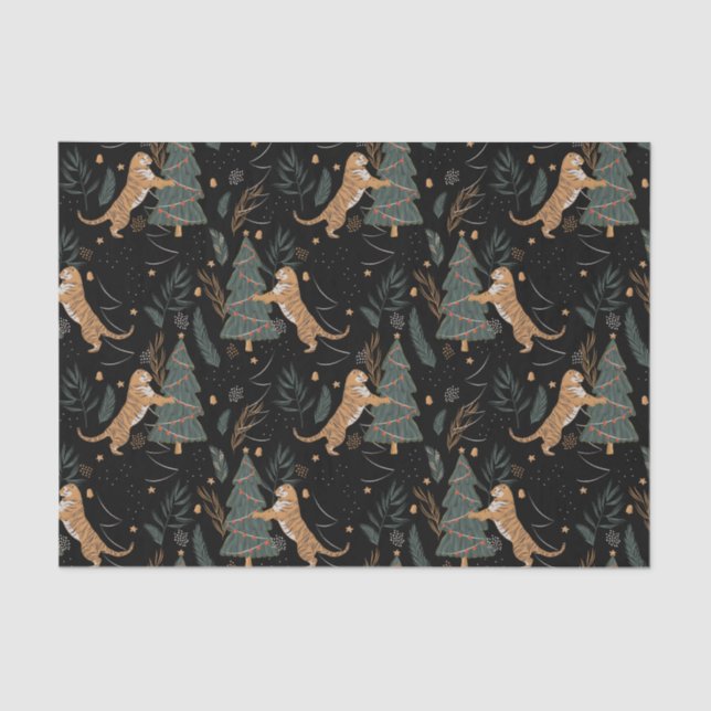 Papier Mousseline Arbres de Noël & tigres motif personnalisé arrière (Recto)