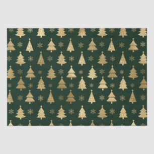 Papier Mousseline Arbres de Noël verts et dorés en feuille d'alumini