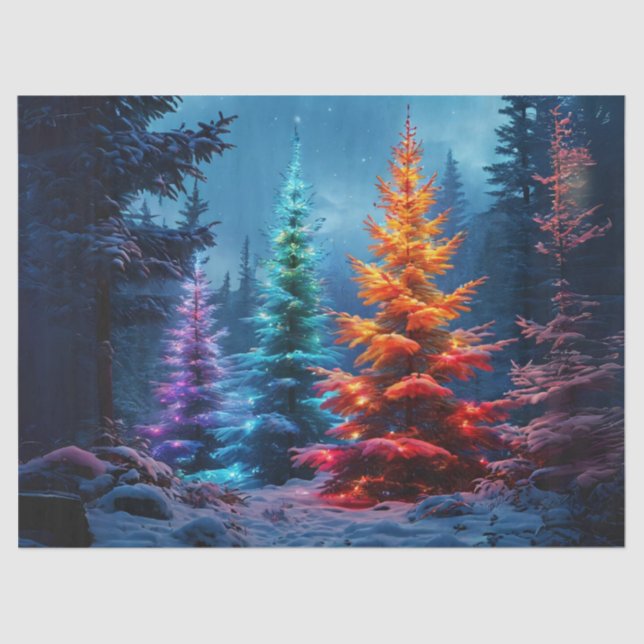 Papier Mousseline Arbres de Noël vibrants dans la forêt Découpage Cr (Recto)