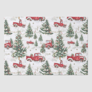 Papier Mousseline Arbres de Noël Vieux Camion Rouge