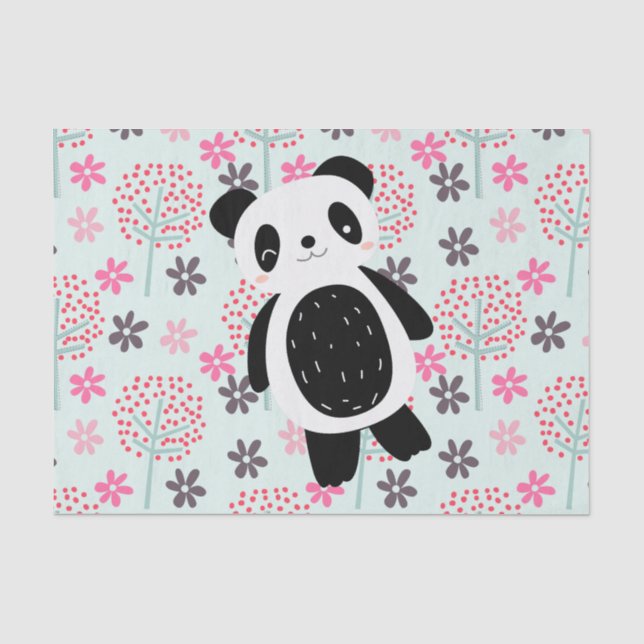 Papier Mousseline Arbres, fleurs et ours de panda (Recto)