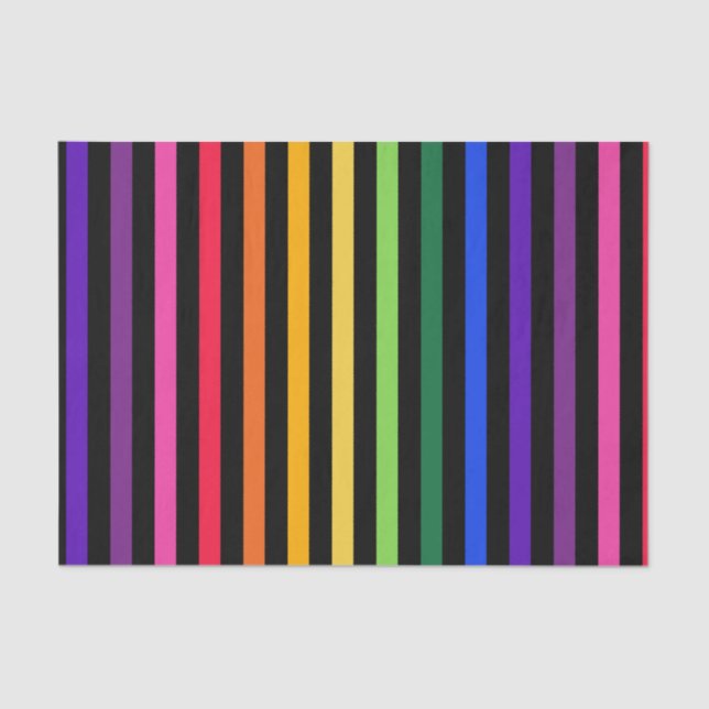Papier Mousseline Arc-en-ciel et rayures noires (Recto)