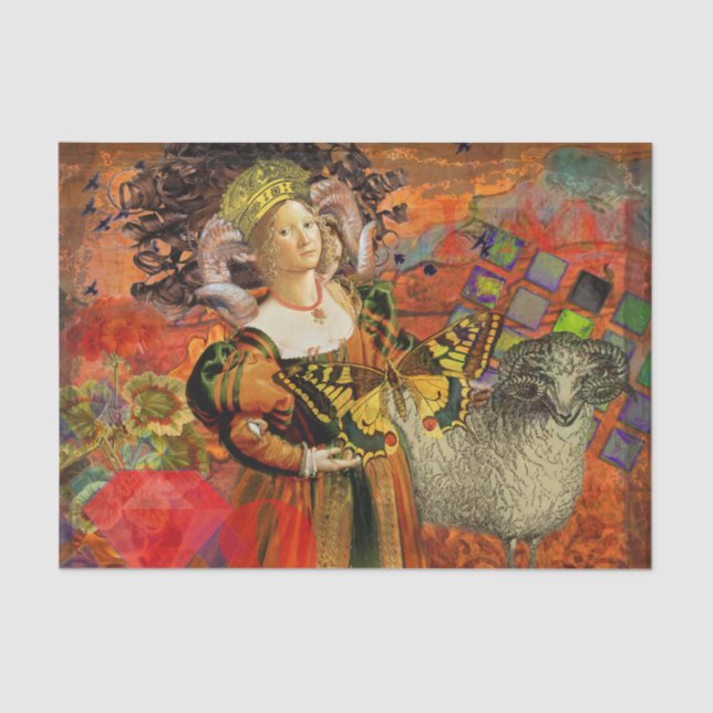 Papier Mousseline Aries Orange Woman : Collage d'art antique gothiqu (Recto)