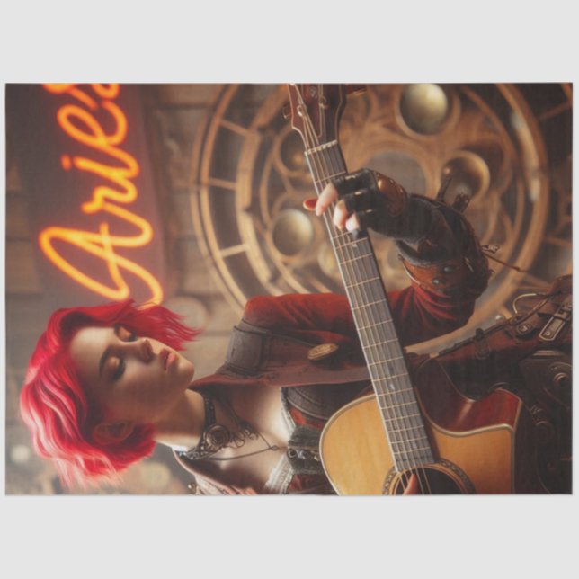 Papier Mousseline Aries Zodiac Musicien Guitare Découpage (Recto)