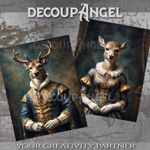 Papier Mousseline Aristocratique Cerf Couple 2Designs Découpage