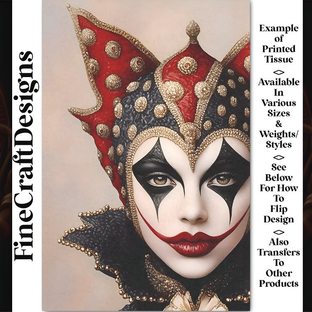 Papier Mousseline Arlequin Rouge, Or Et Blanc Face BU1 Découpage (Créateur téléchargé)