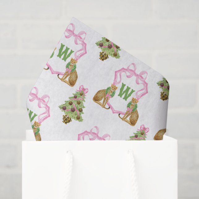 Papier Mousseline Armoiries de monogramme de Noël de léopard de Prep (Sac cadeau)