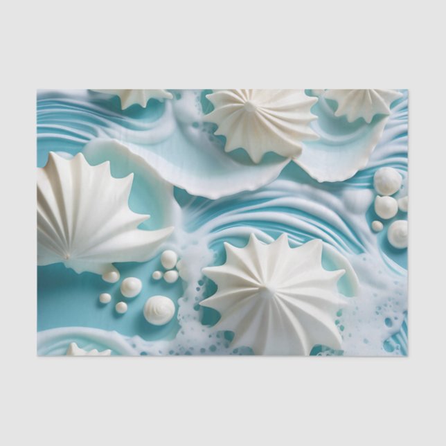 Papier Mousseline Arrière - plan bleu clair avec coquillages (Recto)