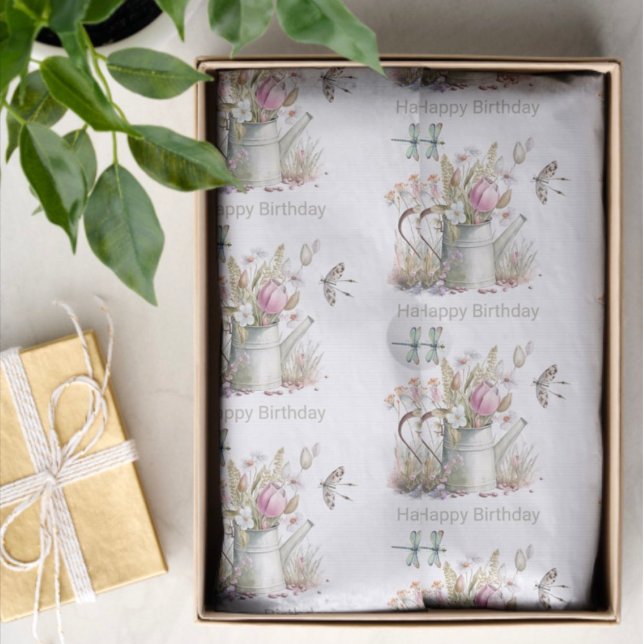 Papier Mousseline Arrosage Fleurs et libellules Aquarelle (Créateur téléchargé)