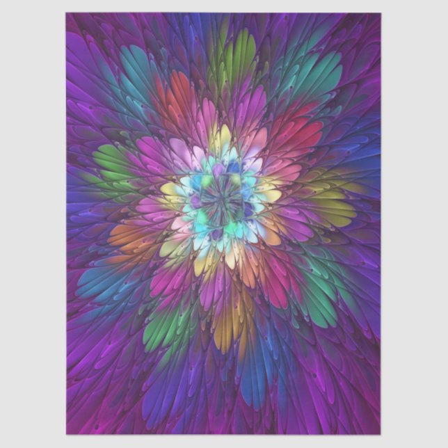 Papier Mousseline Art abstrait fractal de fleurs psychédéliques colo (Recto)