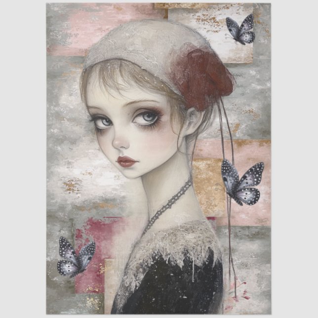 Papier Mousseline Art Abstrait Mélange Médias Grunge Girl Découpage (Recto)