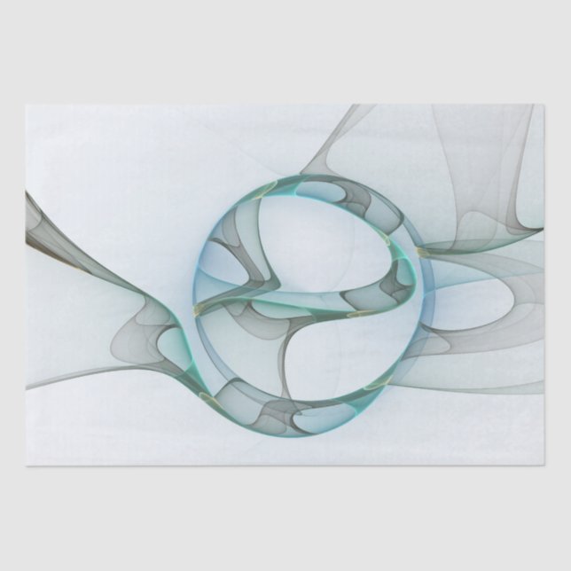 Papier Mousseline Art Abstrait moderne Fractal Bleu Turquoise Gris (Recto)