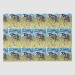 Papier Mousseline Art d'aquarelle du Cheval de peinture noir et blan