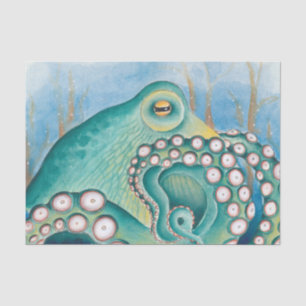 Papier Mousseline Art d'aquarelle octopique vert