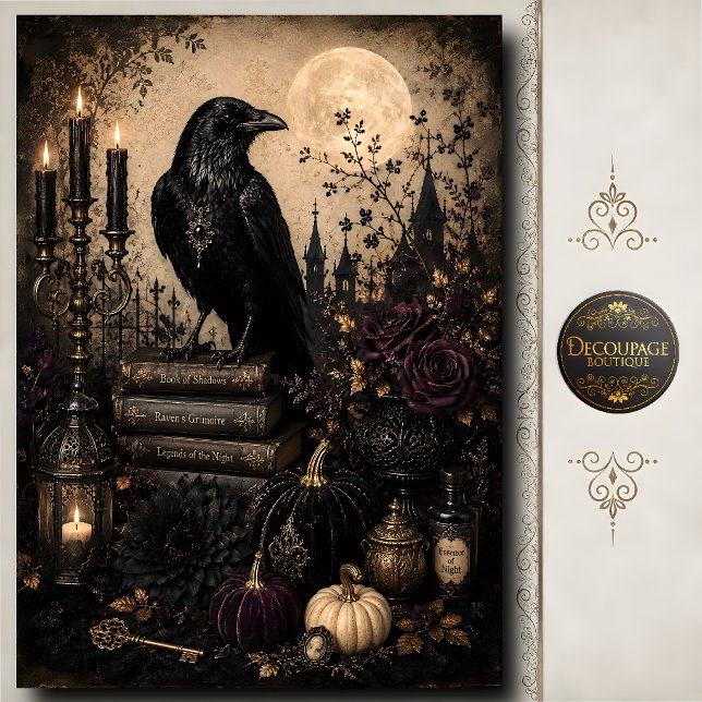 Papier Mousseline Art de grimoire de sorcière de Halloween gothique  (Raven Moon Gothic Halloween Witch Grimoire Art Tissue Paper)