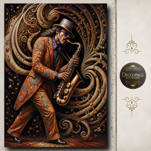 Papier Mousseline Art de joueur de saxophone jazz rétro psychédéliqu